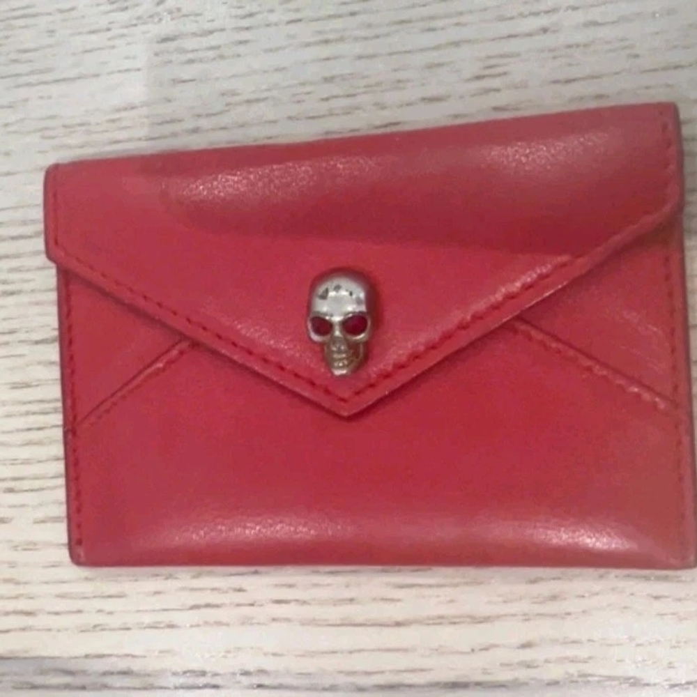 Alexander McQueen CARD HOLDER Red Leather Skull Wallet